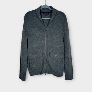 Banana Republic Mens Shawl Collar Wool Silk Zip Sweater Pockets Charcoal Medium
